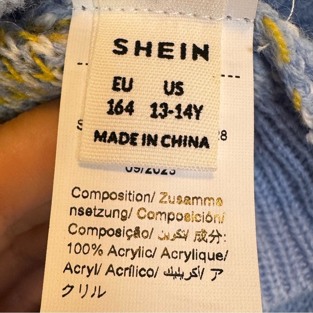 SHEIN Daisy Pattern Baby Blue V-Neck Crop Top Sweater Girls Size 13-14Y - Picture 10 of 11